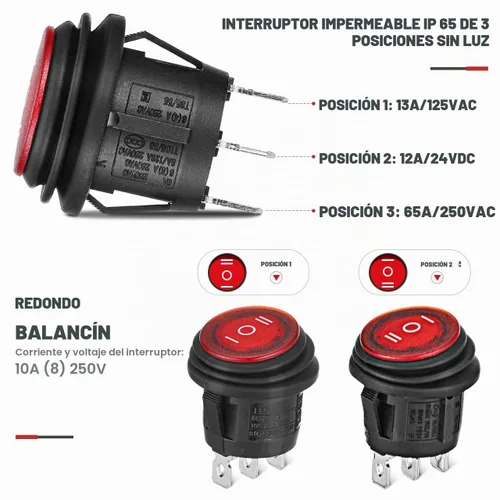 Vista 4 de Winomo - Interruptor basculante redondo de 3 pines, botón de palanca de encendido/apagado, 6 A/250 V, SPDT, impermeable, para camiones, autos, botes