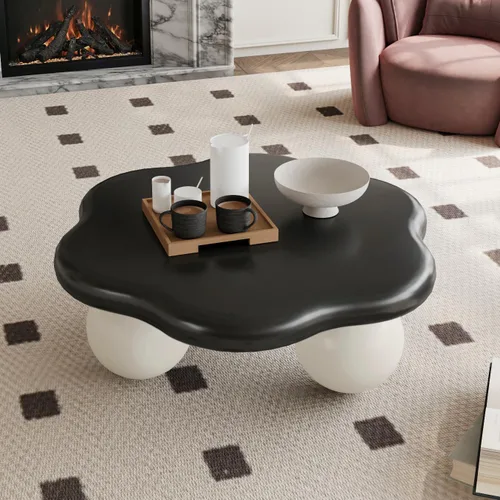 Vista 11 de Mesa de centro irregular moderna de 40 pulgadas, mesa de centro única de nube para sala de estar, mesas centrales bajas y lindas con 4 patas