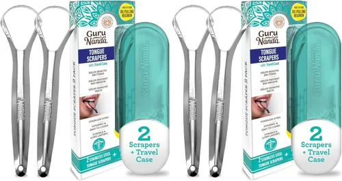 Vista 15 de GuruNanda Raspador de lengua para niños (paquete de 2) con estuche de viaje, acero inoxidable, ayuda al aliento fresco, limpiador de lengua apto