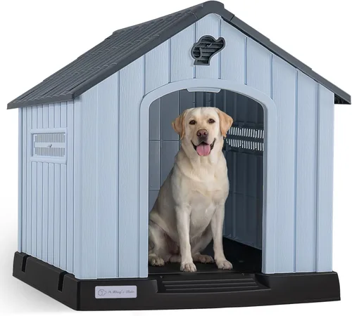 Vista 13 de LEMBERI Casa de perro de plástico impermeable duradera para perros de tamaño pequeño a mediano, caseta para perros para interiores y exteriores