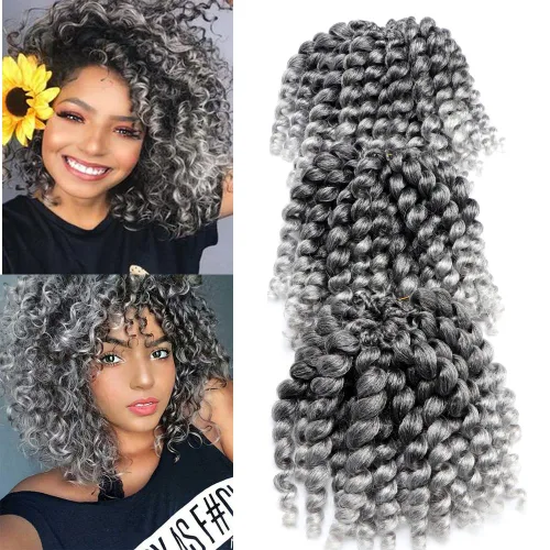 Vista 7 de Trenzas de ganchillo 2X Ringlet Jumbo Wand Curl 3 unids/lote 8 pulgadas 20 raíces Jamaicana Rizo en espiral trenzado trenzado sintético senegalés 1b