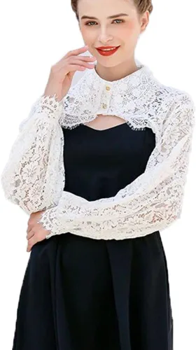 Vista 9 de Media camisa de manga larga, recortada, blusa de cuello falso desmontable para mujer Negro-a