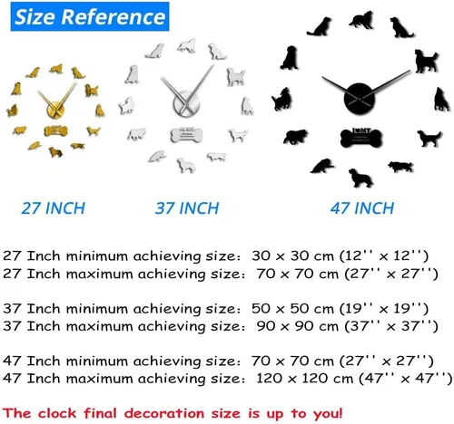 Vista 3 de Kit de reloj acrílico moderno para diseño de pared, reloj de pared sin marco 3D con calcomanías de espejo para decoración de sala de estar, B-27