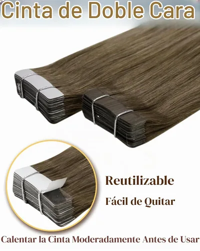 Vista 2 de 【Descuento】Hetto - Extensiones de cabello con cinta adhesiva, 40g, extensiones de cabello humano, color rubio ceniza oscuro degradado a rubio medio