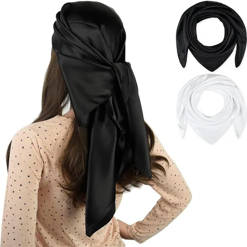 Vista 130 de corciova - Bufanda cuadrada grande para mujer, diadema sedosa para cabello rizado, lazo para dormir por la noche, bandana a la moda, 35 x 35