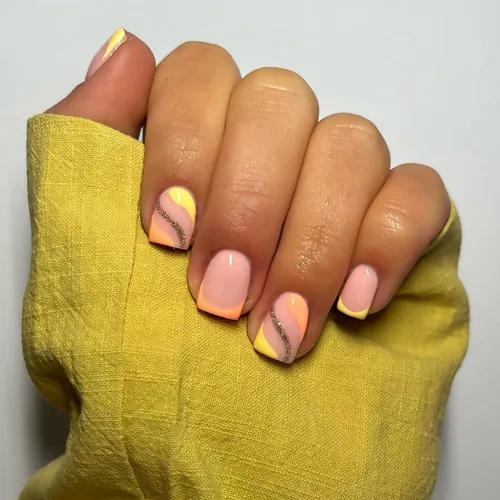Vista 9 de Uñas postizas a presión degradadas con purpurina de longitud corta, uñas postizas en forma de ataúd con diseño de hojas de corazón, 24 uñas postizas