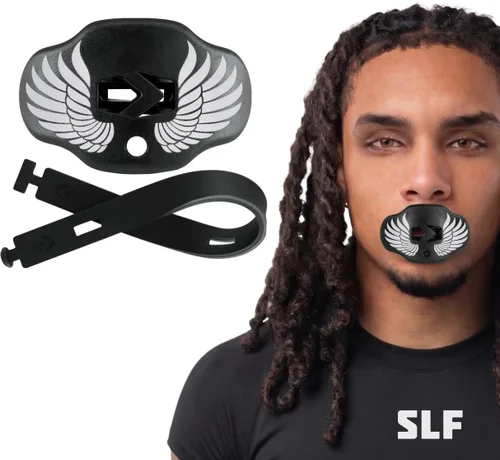 Vista 10 de SLEEFS - Protector bucal de fútbol - Protector de labios/boca con correa para casco - Protector de labios/dientes - Sin hervir - para Negro cruzado