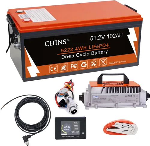 Vista 8 de CHINS - Batería de litio para carrito de golf de 36 V, 100 Ah, batería Bluetooth LiFePO4, BMS de 200 A incorporada, corriente máxima de 1000 A
