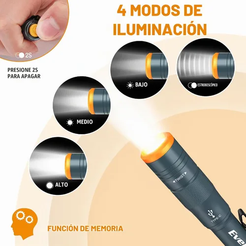 Vista 4 de EverBrite Paquete de 2 mini bolígrafos ligeros, linterna recargable para Azul profundo - 2