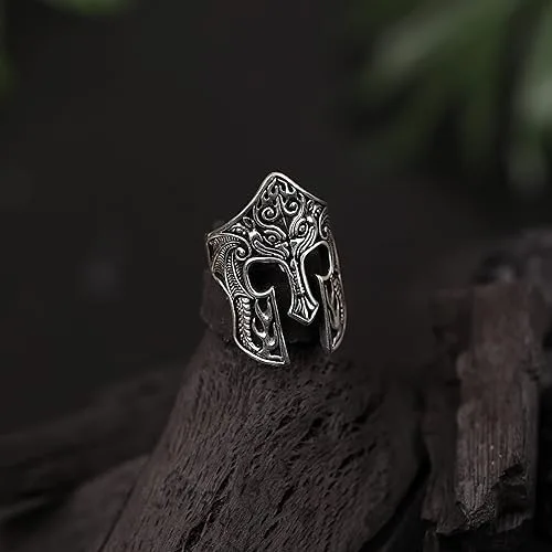 Vista 2 de Spartan Mask Design - Anillo de plata de ley 925 hecha a mano turca para hombre
