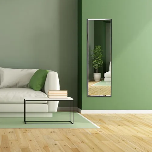 Vista 5 de PETAFLOP Espejo de longitud completa de 14 x 48 pulgadas montado en la pared, espejo de puerta de cuerpo grande con marco rectangular para Negro