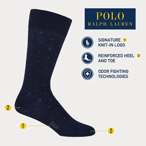 Vista 2 de POLO RALPH LAUREN Men's Assorted Pattern Dress Crew Socks-3 Pair Pack-Soft and Lightweight Cotton Comfort