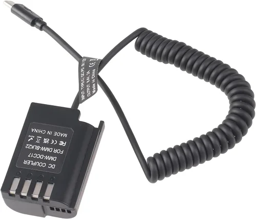 Vista 2 de FocusFoto USB 3.1 USB-C Tipo-C a DMW-BLK22/DMW-DCC17 Cable adaptador de alimentación de batería falsa decodificada para cámara Panasonic Lumix S5