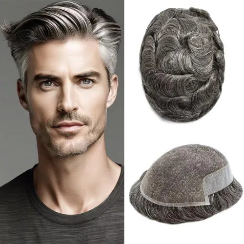 Vista 28 de FACE MIRACLE - Tupé de encaje frontal francés para hombres, postizos, sistemas de reemplazo de cabello humano con PU para hombre, prótesis