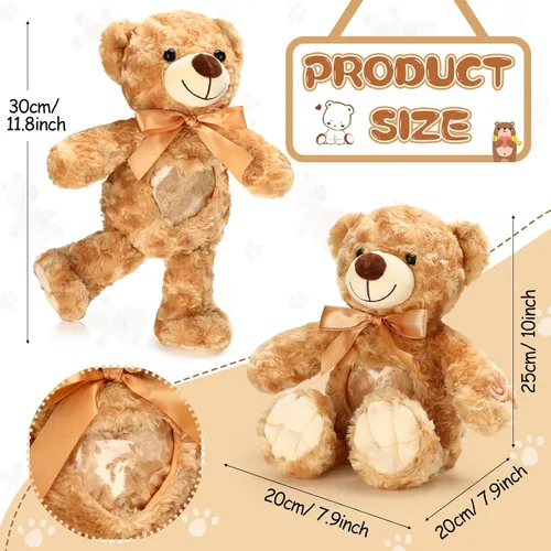 Vista 2 de Silipull Recuerdo oso de peluche de terciopelo rosa de 12 pulgadas con grabador de voz marrón, animal de peluche con marco de fotos, regalo