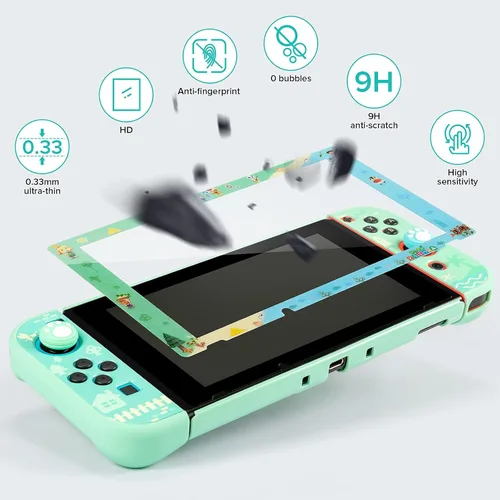Vista 5 de Gefacr GEFACR Case for Switch with Animal Crossing,Switch Accessories Bundle Carry Case & Protective Case Cover,Screen Protector & Thum green