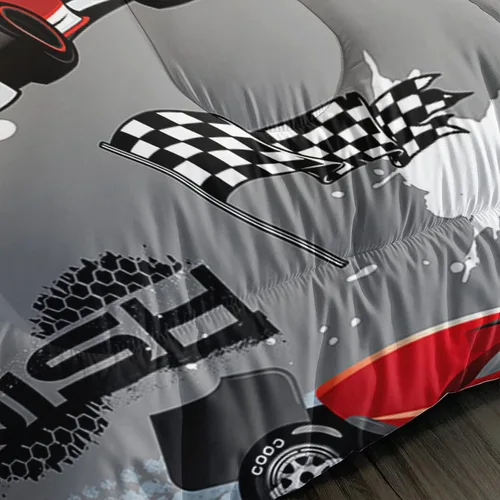 Vista 7 de Juego de edredón para niños Axolotl, tamaño individual, juego de ropa de cama con diseño de autos de carreras para niños, niñas, adolescentes