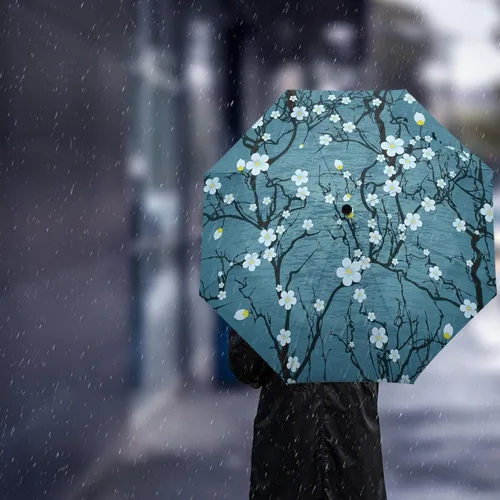 Vista 3 de DHDM Automatic Umbrella for Rain and Sun Male Women Beach Parasol Print Folding Umbrella