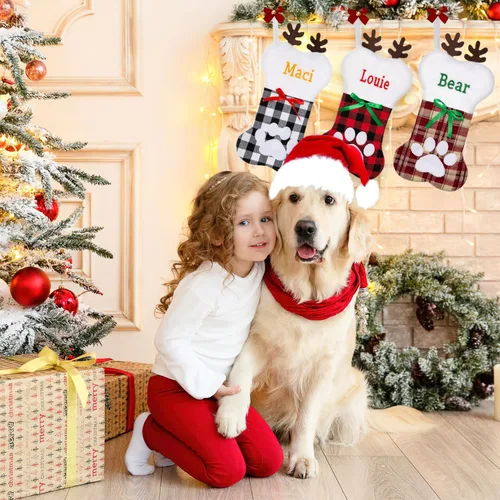Vista 7 de Calcetines personalizados para mascotas Ulico, calcetines de Navidad personalizados para perros y gatos, calcetines de Navidad grandes bordados