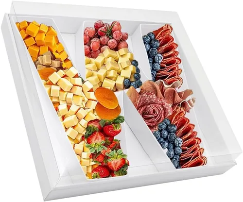 Vista 38 de Bandeja de papel rellenable de 12.5 pulgadas con números y letras de cartón, tablero de charcutería, bandeja para cupcakes dulces, caja decorativa