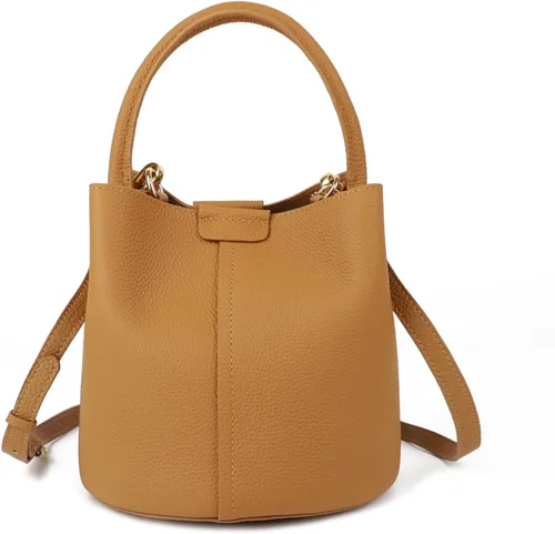 Vista 9 de Bolsos de cubo para mujer, bolsos cruzados de cuero auténtico, carteras con asa superior y correa ajustable