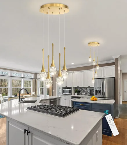 Vista 41 de Lámparas colgantes modernas para isla de cocina, LED, regulable, cristal glamuroso, iluminación colgante de techo para comedor, pasillo, dormitorio