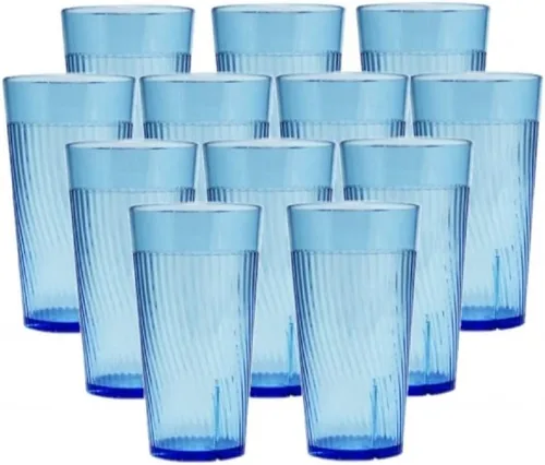 Vista 7 de TrueCraftware - Juego de 12 vasos Belice de policarbonato azul de 8 onzas. Vasos de té helado de alta calidad, apilables, reutilizables, aptos