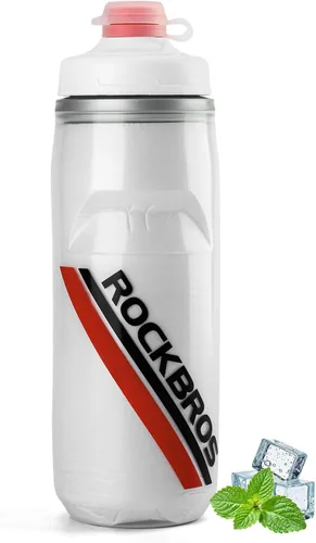 Vista 13 de ROCKBROS Botella de agua para bicicleta de 21 onzas, botella de agua para bicicleta para 5 horas de aislamiento, botella de agua deportiva Negro