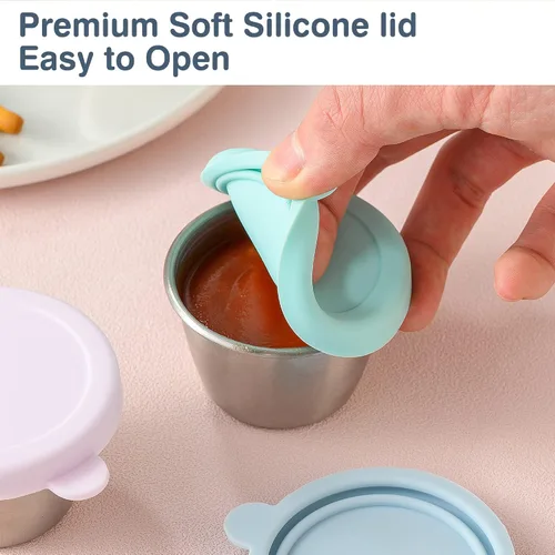 Vista 6 de Homotte - Recipiente para aderezo de ensalada para llevar, para lonchera, 6 x 2.4 onzas Reusable Sauce Containers with Silicone Lid, 18/8