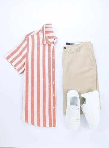 Vista 105 de JMIERR Camisas de vestir a rayas con botones y manga corta para hombre