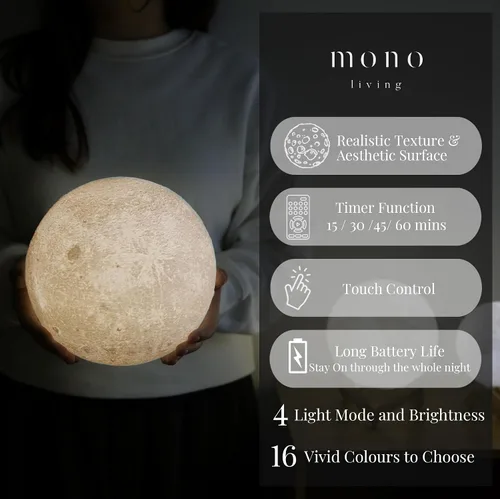 Vista 2 de Lámpara de luna, luz de luna, decoraciones de luna, lámpara fresca, lámparas de luna para adultos, decoración para niños, Acción de Gracias