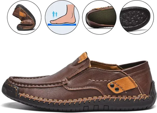 Vista 4 de MCEMACHI Mocasines de cuero para hombre, zapatos casuales de moda, para negocios, oficina, para conducir, para hombre (incluye plantilla extra)