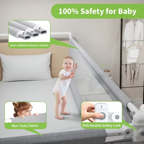 Vista 4 de yulongtengfei Protector de riel de cama para niños pequeños, riel de cama de bebé de altura ajustable, rieles de seguridad para niños