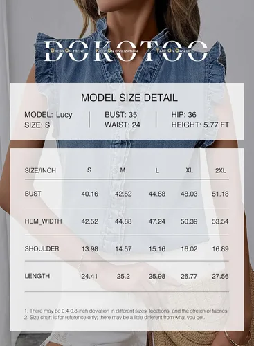 Vista 5 de Dokotoo Chaleco de mezclilla para mujer, casual, de verano, con botones, peplum, cuello en V, sin mangas, camisa de mezclilla
