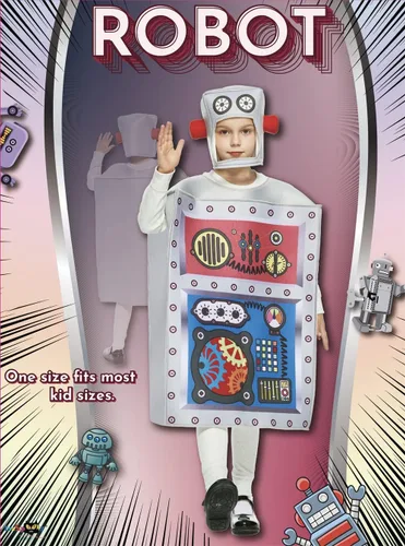 Vista 2 de EraSpooky Disfraz de robot para niños, túnica unisex con tocado para niños y niñas