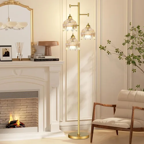 Vista 3 de ILLMTW Lámpara de Pie Dorada para Sala de Estar, Dormitorio, Lámpara de Pie Moderna de Mediados de Siglo Lámpara de Pie de Latón Árbol de 3 Luces