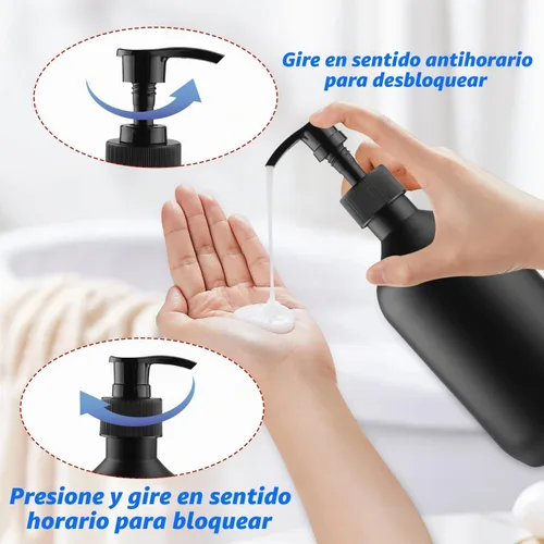 Vista 4 de BOSMOIW - Dispensador de jabón PET negro mate de 500ml / 17 onzas, botella de bomba de champú de plástico, recipientes de jabón de manos vacíos
