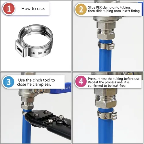 Vista 4 de Herramienta de abrazadera de cincha PEX para abrazaderas de acero inoxidable de 3/8" a 1", con 20 piezas de anillos de abrazadera de cincha PEX