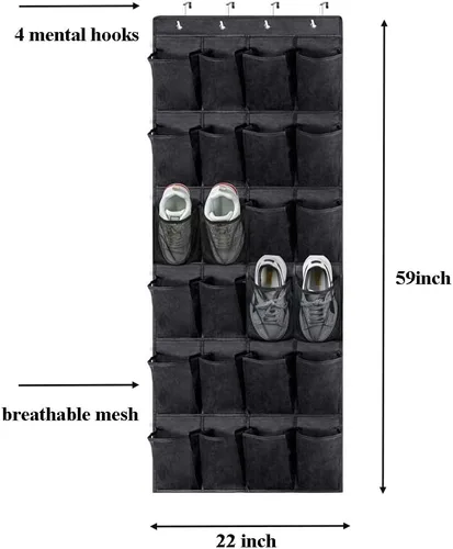 Vista 4 de Organizador de zapatos colgante sobre la puerta, zapatero de malla de gran capacidad, 24 bolsillos para colgar zapatos, armario de almacenamiento