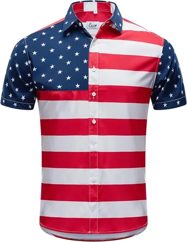 Vista 2 de EUOW Camisa hawaiana para hombre, manga corta, con botones, estampada, para verano, playa
