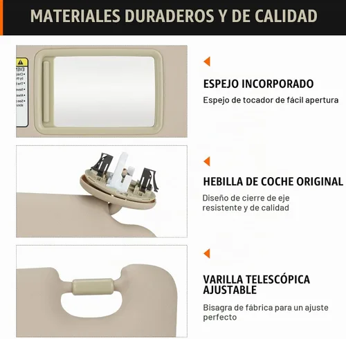 Vista 3 de Visera parasol beige para Toyota RAV4 2006-2013, parasol con luz de tocador de repuesto 74320-42501-B2