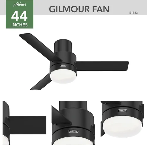 Vista 7 de Hunter Fan Company Gilmour - Ventilador de techo casual para interiores y exteriores de 44 pulgadas, color negro mate, con kit de luz LED brillante