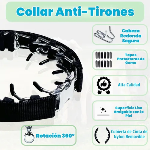 Vista 3 de Collar de entrenamiento de puntas para perros, soldadura de anillo giratorio, collar ajustable de entrenamiento para perros con hebilla de Negro