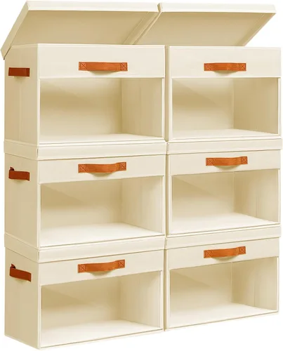 Vista 12 de Homsorout Cajas Grandes de Almacenamiento con Tapas - Paquete de 3 Organizadores Plegables Decorativos con Ventanas Transparentes y Asas
