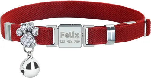 Vista 9 de Collares elásticos de seguridad personalizados para gatos con campana, collares elásticos personalizados con láser para niñas, niños, gatos
