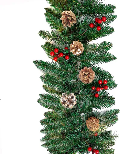 Vista 5 de Guirnalda de Navidad de 10 pies, guirnalda de pino predecorada con bayas rojas y piñas, para repisa de chimenea, barandilla de escaleras, chimenea
