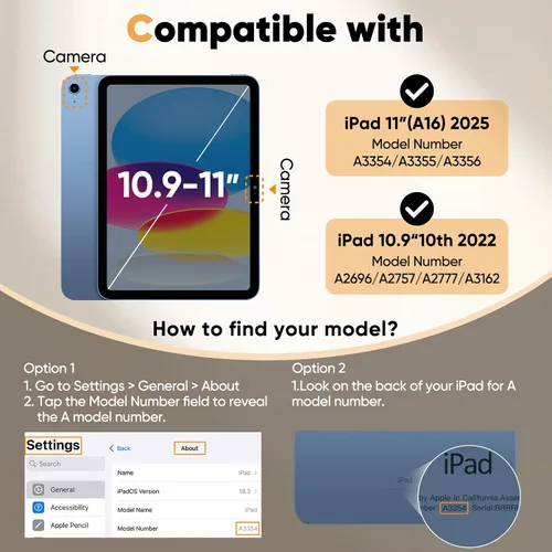 Vista 2 de JETech Funda con función atril para iPad (A16) de 11ª/10ª generación (2025/2022) con soporte para lápices, funda delgada a prueba de golpes, parte