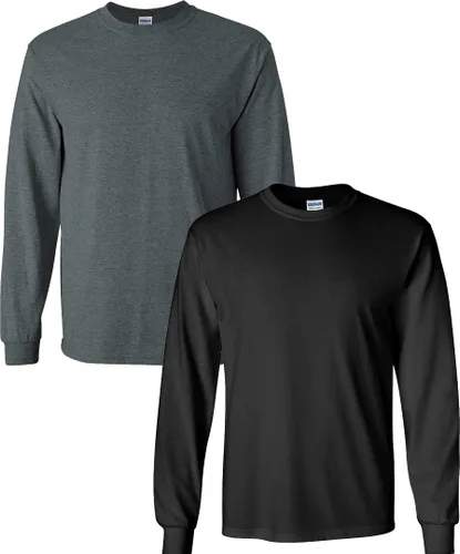 Vista 86 de Gildan - Camiseta de algodón y de manga larga para hombre, modelo G2400 (1) verde irlandés + (1) negro