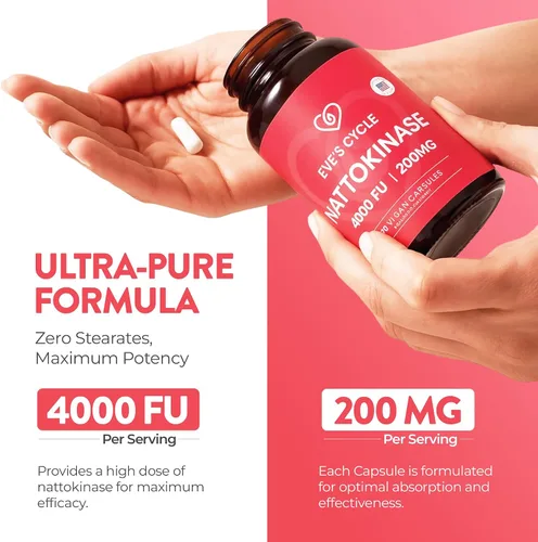 Vista 2 de Eve's Cycle Suplemento Nattokinase 4000 FU - 270 cápsulas veganas de Natto - Enzima japonesa premium, anticoagulante natural, orgánico, sin