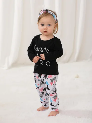 Vista 4 de Derouetkia Conjunto de 3 piezas para bebé niña, camiseta y pantalones con diadema